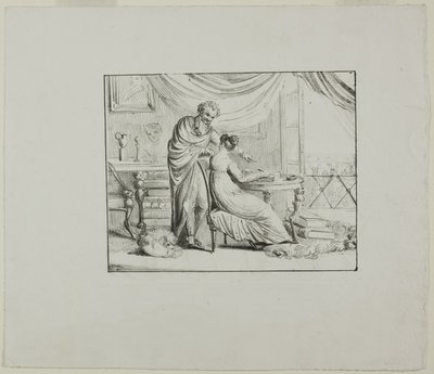 Denon geeft les aan een jonge vrouw die op een lithografische steen tekent door Dominique Vivant Denon