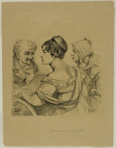 Zelfportret met twee jonge dames door Dominique Vivant Denon