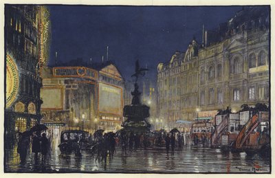 Het Hart van het Rijk, Een Impressie van Piccadilly Circus bij Schemering door Donald Maxwell
