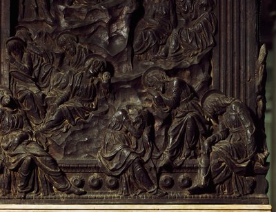 Aanbidding in de tuin, (detail) van linker preekstoel, door Donatello, Basiliek van Sint Laurentius, Florence, Italië door Donatello