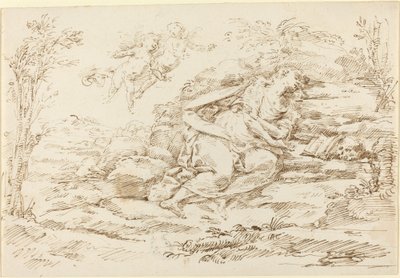 Boetvaardige Magdalena met engelen in een landschap door Donato Creti