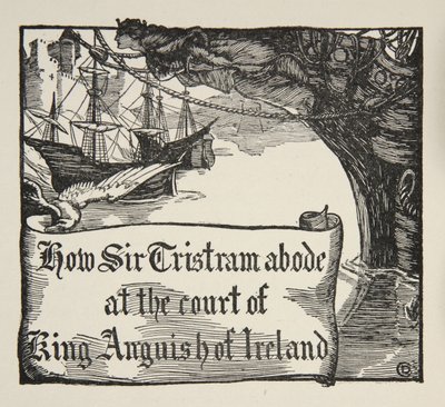 Hoe Tristram verbleef aan het hof van koning Anguish van Ierland, illustratie uit 