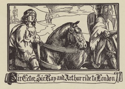 Sir Ector, Sir Kay en Arthur rijden naar Londen door Dora Curtis