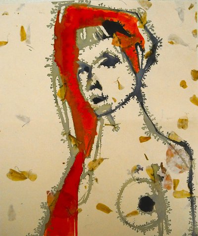 Abstract rood portret door Doris Schmitz