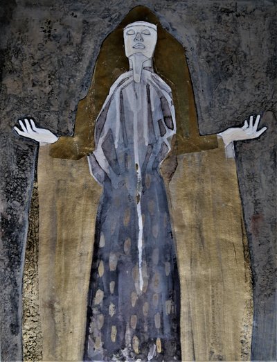 Contemplatieve gouden figuur door Doris Schmitz