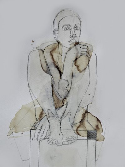 Contemplatieve zittende figuur door Doris Schmitz