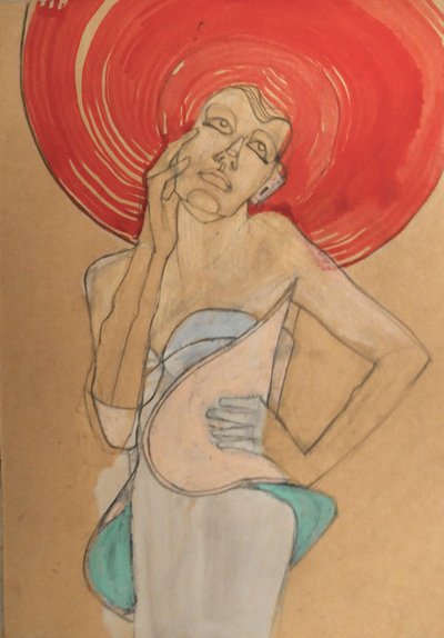Elegante vrouw met rode hoed door Doris Schmitz