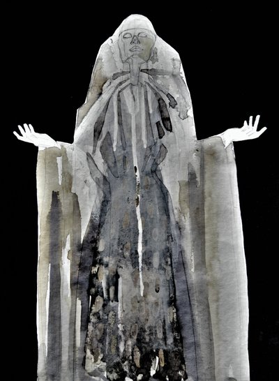 Etherische figuur met capuchon door Doris Schmitz