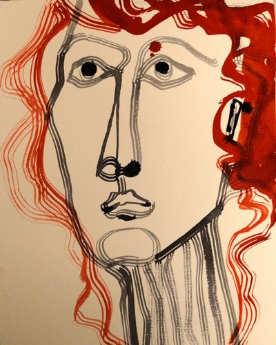Portret van een vrouw met rood haar in moderne stijl door Doris Schmitz