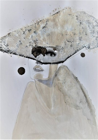 Portret met mysterieuze hoed door Doris Schmitz