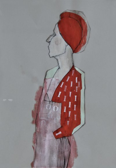 Vrouw met rode tulband door Doris Schmitz