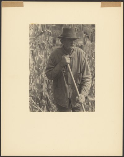 [Man met schoffel in sorghumveld]. door Doris Ulmann