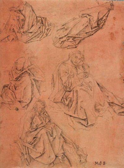 Studies van vijf rustende of slapende figuren en een fragment van een zesde door Draperistudiemesteren