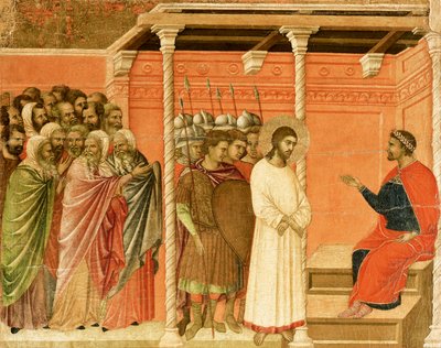 Christus voor Pilatus, detail van tegel van Episodes van Christus