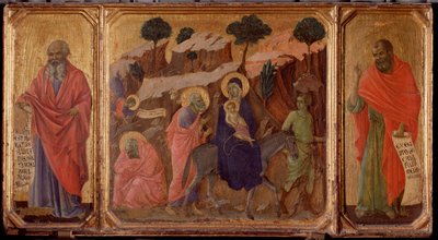 Leven van Christus: Vlucht naar Egypte met de profeten Jeremia en Hosea door Duccio di Buoninsegna