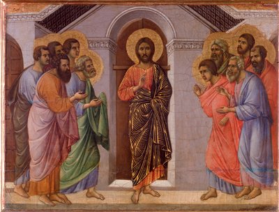 Opgestane Jezus verschijnt aan de apostelen. Maesta altaarstuk door Duccio di Buoninsegna
