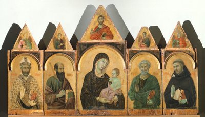 De Heilige Maagd met het Christuskind en de heiligen Augustinus, Paulus, Petrus en Domenico (of Polyptiek nr. 28), circa 1305, door Duccio di Buoninsegna door Duccio di Buoninsegna