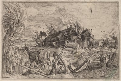 Landschap met een boerderij door Dutch 17th Century, formerly Jacques de Gheyn II
