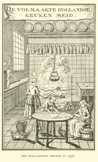 Een Nederlandse keuken in 1746 door Dutch School