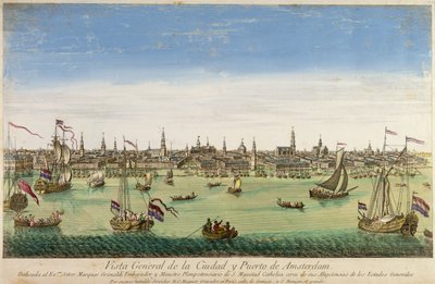 Algemeen Uitzicht op de Haven en Stad van Amsterdam, gravure door D.G. Hucquier, 16e eeuw door Dutch School
