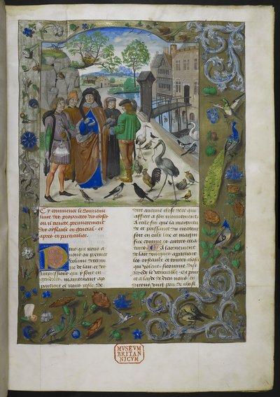 Bartholomaeus Angelicus, uit De proprietatibus rerum in het Frans (Livre des proprietez des choses), Royal 15 E III, f. 11 door Dutch School