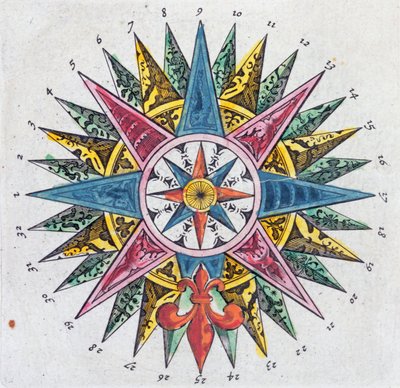 Windroos, uit een Blaue Atlas, gepubliceerd in Amsterdam, 1697 door Dutch School
