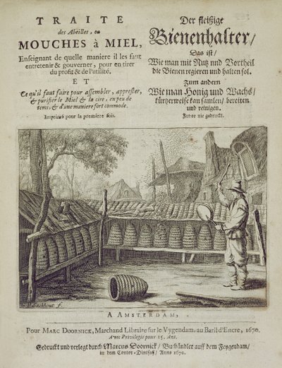 Omslag van Traite des Abeilles, ou Mouches a Miel... gedrukt in het Frans en Duits, gegraveerd door G.V. Eckhout, Amsterdam 1670 door Dutch School