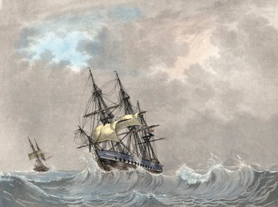 Nederlands marineschip onder zeil door Dutch School