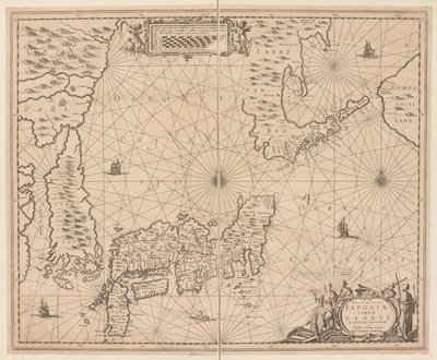 Kaart van Japan, Nova et accurata Japoniae, Terrae Esonis ac Insularum adjacentium ex nivissima detectione descriptio door Dutch School