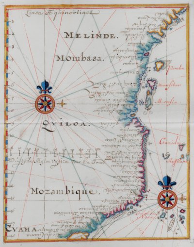 Kaart van Mombasa, Oost-Afrika. door Dutch School
