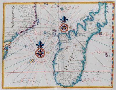 Kaart van een deel van de kust van Mozambique en het eiland Madagaskar door Dutch School