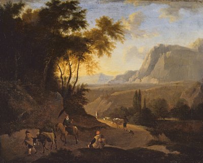 Berglandschap met Figuren, eind 17e eeuw door Dutch School