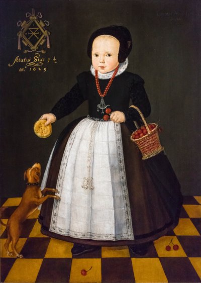 Portrait of Grietge Maertensdochter,1629 (oil on wood) door Dutch School