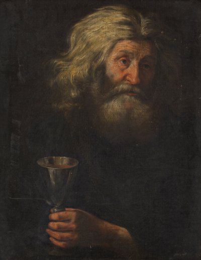 Portret van een man met een zilveren beker door Dutch School