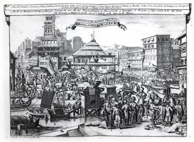De Markt in Bantam, Java door Dutch School