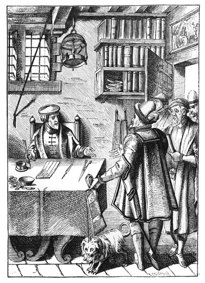 De ontvanger van belastingen, naar een houtsnede in Praxis Rerum Civilium door Joos de Damhouder, gepubliceerd Antwerpen, 1557 door Dutch School