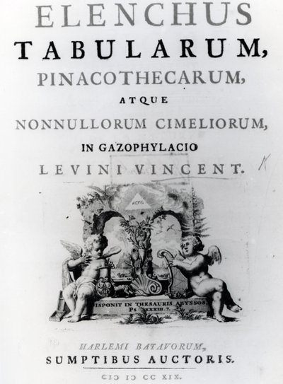 Titelpagina voor Elenchus Tabularum door Levinus Vincent, gepubliceerd in 1719 door Dutch School