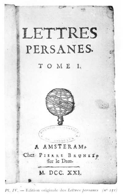 Titelpagina van Les Lettres Persanes door Charles de Montesquieu (1689-1755) 1721 door Dutch School