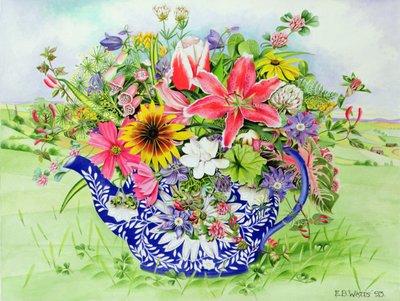 Blauw-witte Theepot met Lelie door E.B. Watts