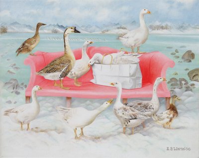 Ganzen op Roze Bank door E.B. Watts