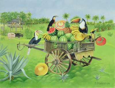 Toekans en watermeloenen in oude Thaise kar, 2004 door E.B. Watts