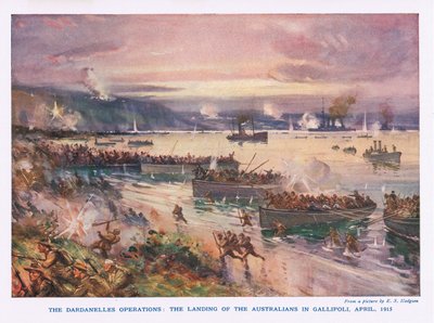 De Dardanellen-operaties: De landing van de Australiërs in Gallipoli, april 1915 door E.S. Hodgson