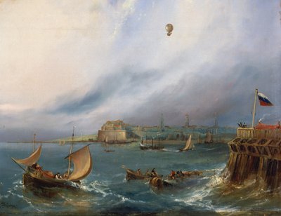 De eerste ballonoversteek van het Engelse Kanaal, 7 januari 1785, c.1840 door E.W. Cocks