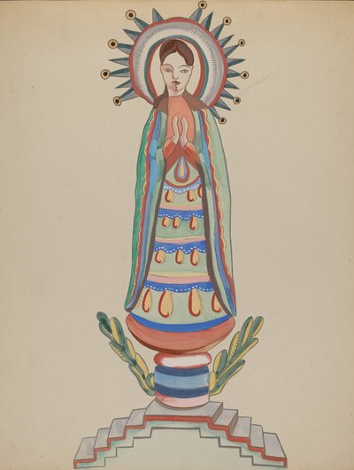 New Mexico, "Bulto", Polychrome Houten Figuur door E. Boyd