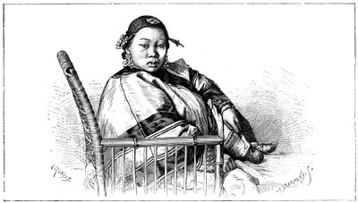 Vrouw met gebonden voeten, China, 19e eeuw door Etienne Antoine Eugene Ronjat