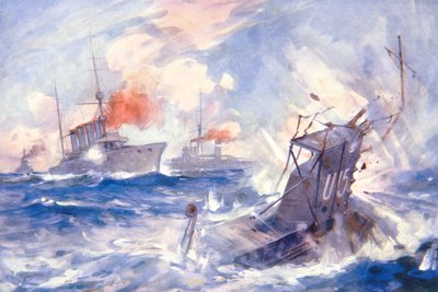 Het zinken van de Duitse onderzeeër U15 door HMS Birmingham door E. S. (after) Hodgson