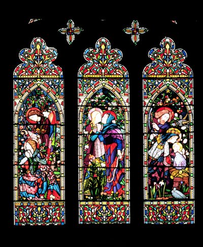 De Annunciatie, de Visitatie en de Geboorte, gemaakt door Lavers en Barraud, 1860 door E. and Halliday, M. F. Burne Jones