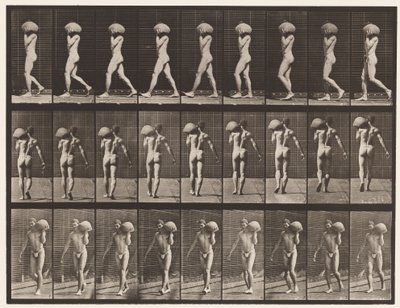 Plaat 26. Wandelen, een 75-pond steen op de linkerschouder dragen door Eadweard Muybridge
