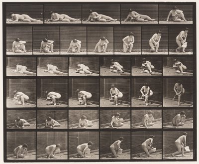 Plaat 270. Van de grond opstaan met pamflet in linkerhand door Eadweard Muybridge