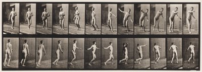 Cricket; ronde arm bowlen door Eadweard Muybridge